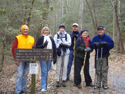Hikers at a trail junction on the Madden Bald Trail